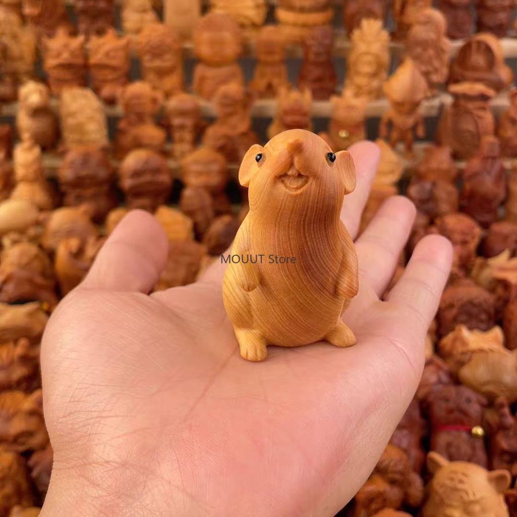 Natural Thuja Animal Hamster Small Statue Cute Home Room Car Decoration Ornaments Chinese-style Zodiac Sign Gift