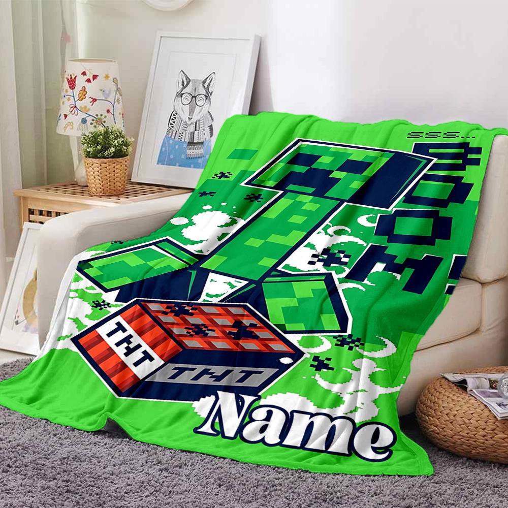 Custom Name Minecraft Adventure Quest Blanket for Couch & Bed, Plush Cozy Fuzzy Blanket Super Soft & Warm Blankets for Fall and Winter. 0908442