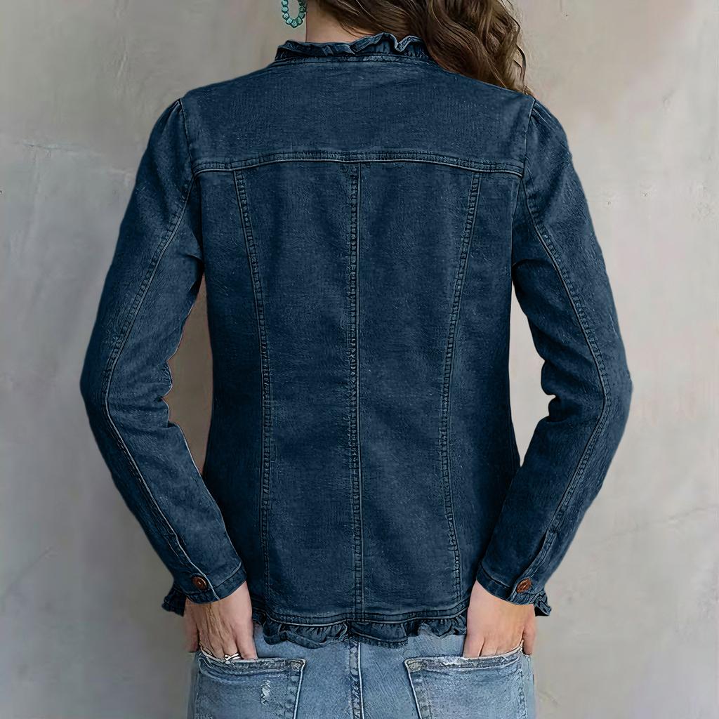 Giacca di jeans casual da donna con manica lunga e chiusura a bottoni