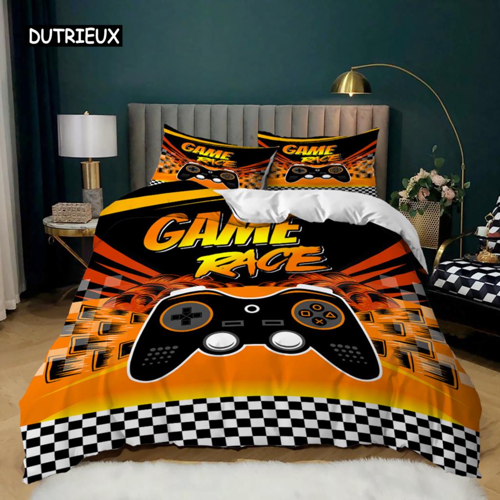 Set husă de plapumă pentru jocuri Retro Joc video Husă de plapumă Mărime twin Set de lenjerie de pat pentru gameri Zona butonului de control al jocului Husă de plapumă