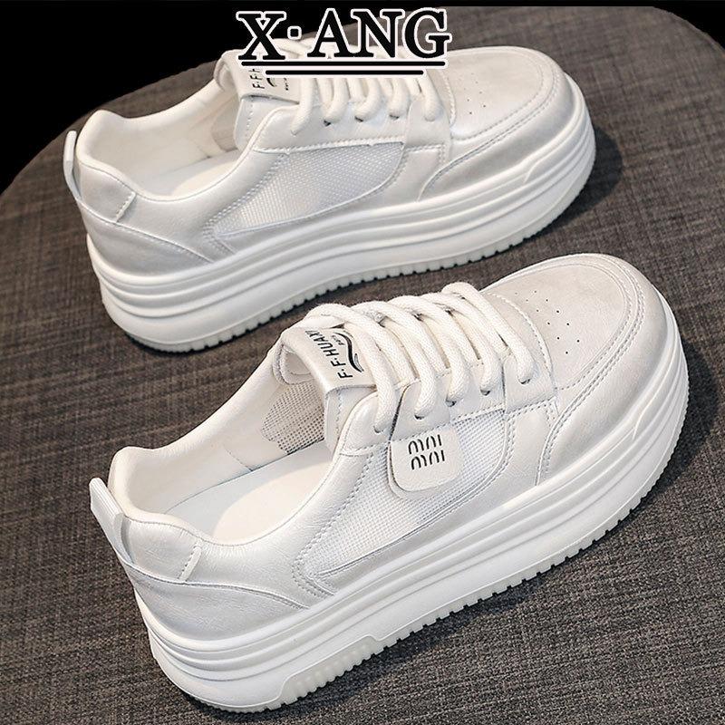 Leather platform white shoes children versatile heightening board shoes spring and summer new mesh breathable casual sports shoes