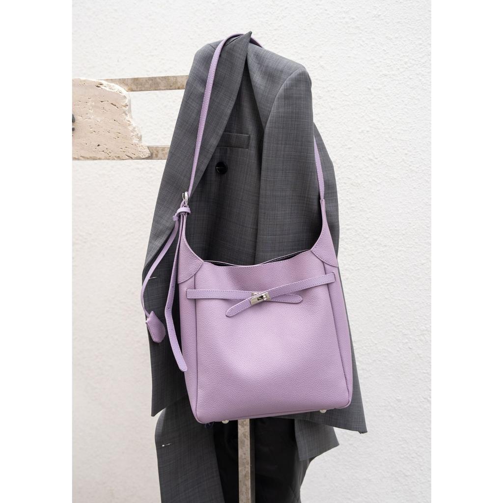 Rindsleder Damen Schulter Umhänge Einfache und Modische Ledertasche Große Kapazität Muscheltasche Weiches Leder Eimertasche