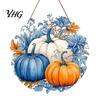 Outdoor Farmhouse Seasonal Decoration Harvest Festival Welcome Sign for Front Door, Rustic Wooden Hanging Autumn with Hemp Rope, Pumpkin Plaque