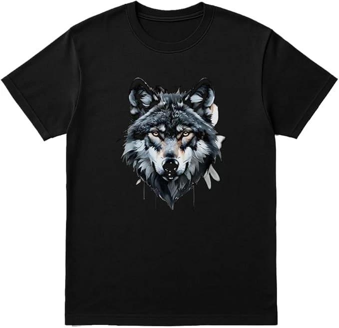 Wolf Head T-Shirt Fierce Realistic Wild Art Unisex Black Tee for Men & Women XL
