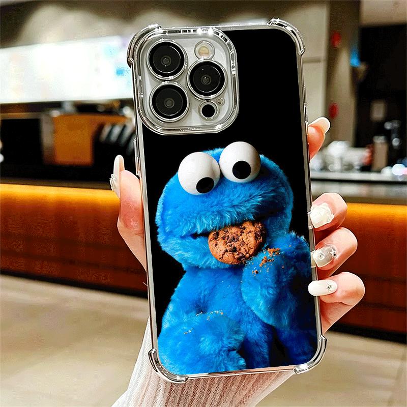 

Sesame Street Cookie Soft Phone Case For iPhone 15 16 17 Air 14 Pro Max 16E Plus 13 12 Mini Plating Anti-Fall Fundas iPhone 12 Pro Max