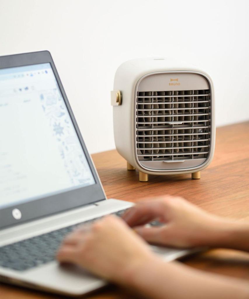 BRUNO Portable Desk Mist Fan, Gray, Desktop Fan, WaterIce Fan, Ultrasonic Mist, Evaporative Cooling Effect, USB Rechargeable, with Handle,