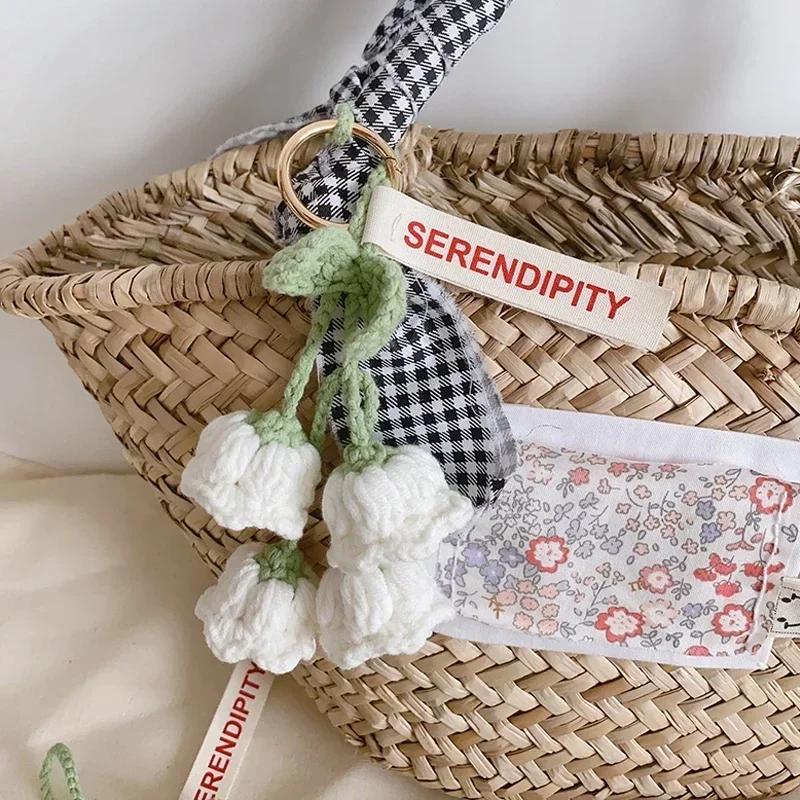 Crochet Flowers Woven Flowers Pendant Car Interior Hanging Decoration Hand Knitted Bags Decoration Handmade Key Pendants Household Decoration