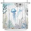 Underwater World Theme Bathroom Curtains Jellyfish Sea Turtles Sharks Waterproof Polyester Shower Curtain Decor With 12 Hooks