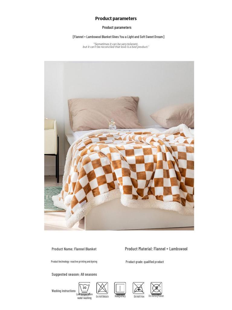 Checkered Milk Velvet Lambswool Double-Layer Sofa Throw Blanket
