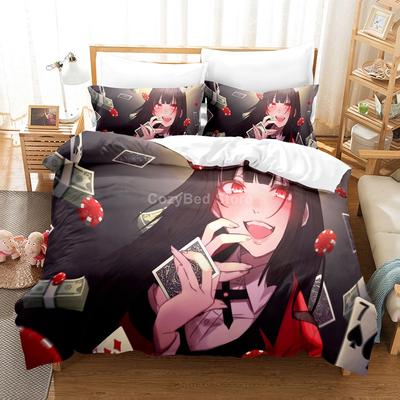 Kakegurui Bettwäsche Set für Mädchen Anime 3D Bettbezug Sets Tröster Bettwäsche Twin Queen King Einzelgröße Jungen Kinder Geschenk Cartoon