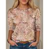 Tops for Women Geometric Pattern Print  Round Neck Long Sleeve T-shirt Fall Casual Slim Pullover Women's Long Sleeve Top