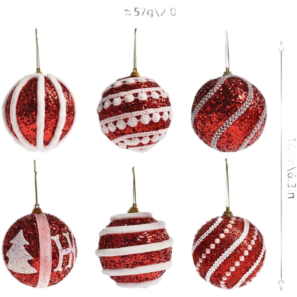 Red Foam Glitter Christmas Tree Ornaments 8cm with Lightweight Hanging Balls and Modern Design for Seasonal Decoration