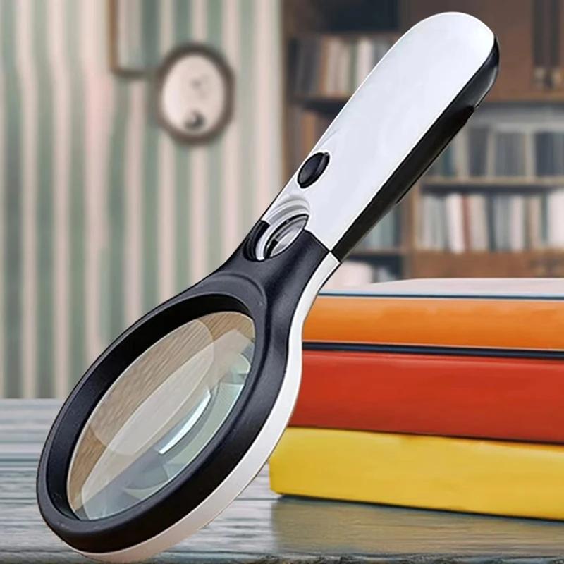 Handheld LED Magnifying Glass with Light, 10X Dual Lens High Definition Magnifier for Seniors Reading, Jewelry Inspection, Hobby