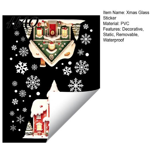 Christmas Window Clings Cabin Static Glass Stickers, PVC Snow House Windows Decals for Holiday Home Wall Stickers Decor, Reusable Waterproof Seasonal