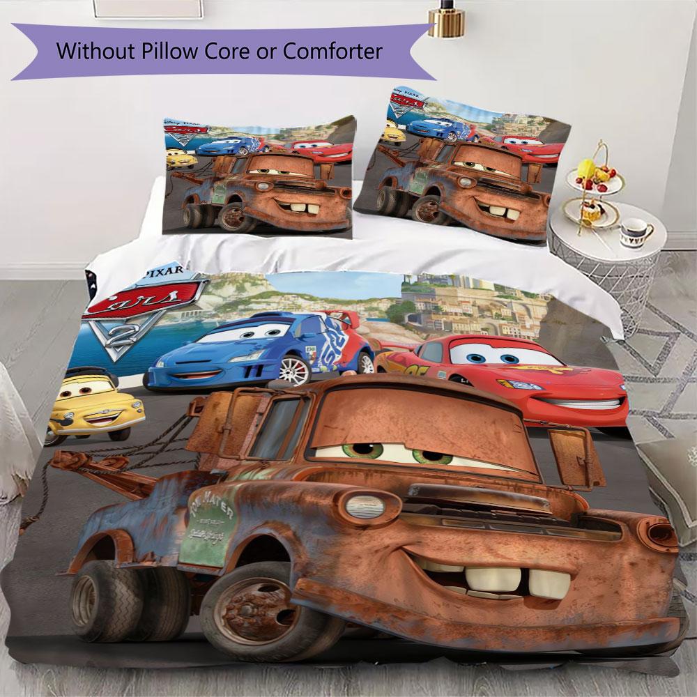 Lightning McQueen Cartoon Prints bedding, duvet cover and pillowcases, birthday gift (1 duvet cover + 2 pillowcases, pillow insert not included)JM008