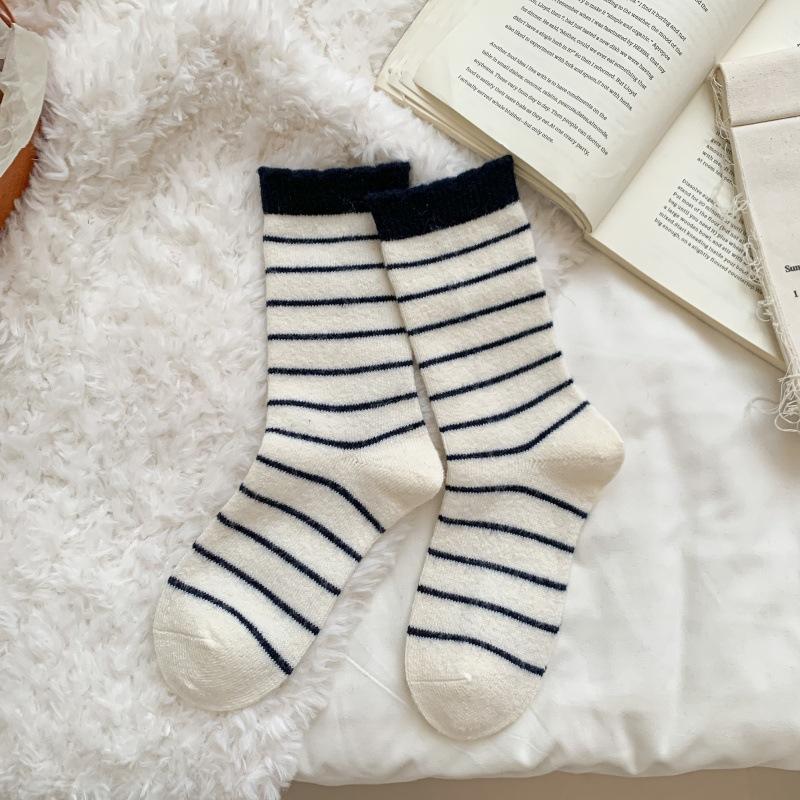 Stacked Socks Tide Striped Thermal Socks Children Medium Tube Socks Wool Late Autumn