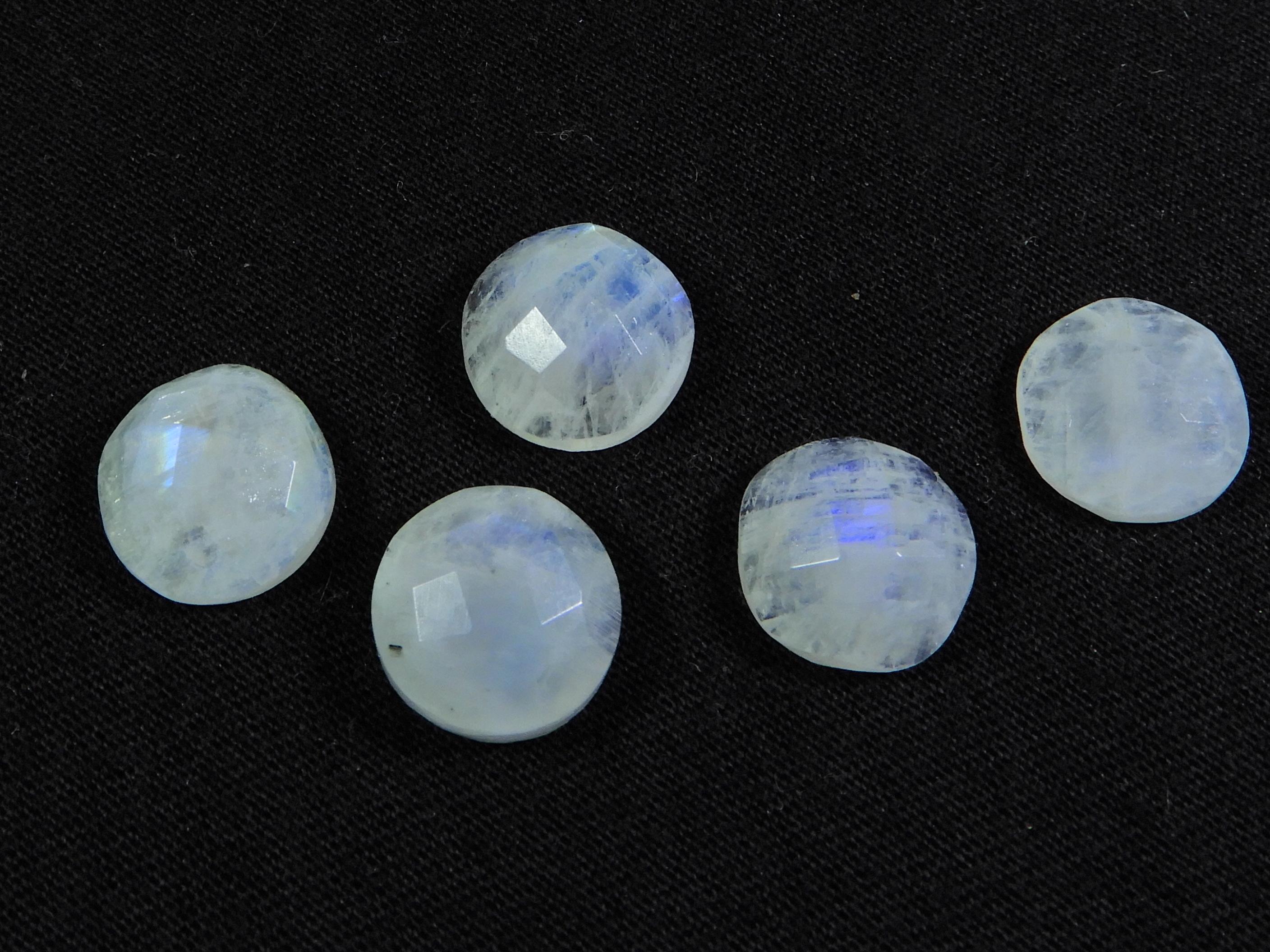 

12X12 MM Rainbow Moonstone Checker Cut Round Flat Back Gemstone 5 Pcs Lot RML-855
