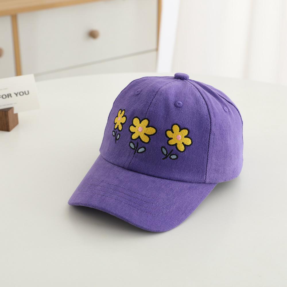 Embroidered Floral Children's Duckbill Cap - Korean Style, Versatile Girl's Sun Hat, Solid Color Baseball Cap for Spring & Autumn