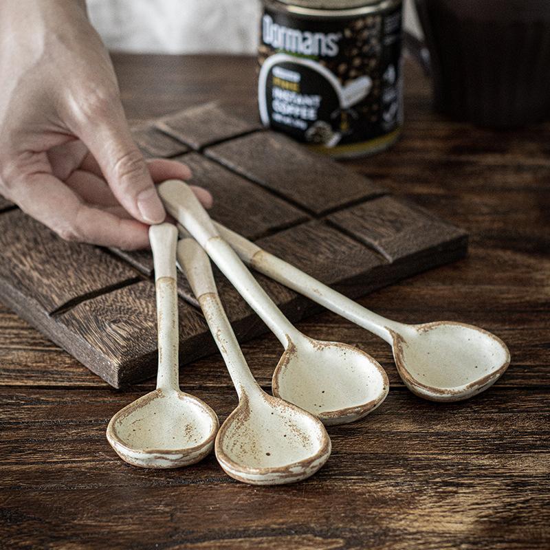 Flower Collection Series Spoon Coarse Pottery Spoon Household Spoon Retro Style Afternoon Tea Stirring Spoon Light Luxury Retro