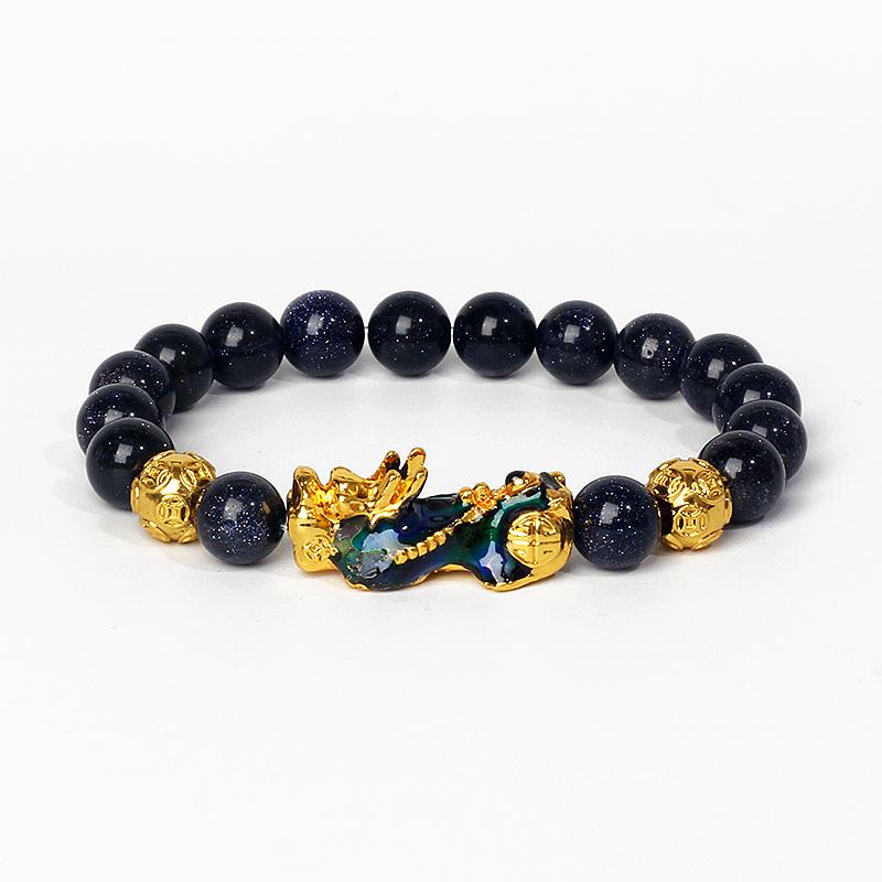 Feng Shui Black Obsidian Wealth Bracelets Men Color Changed Pi Xiu Bracelets Women 10mm Dragon Mantra Bead Bangle Lucky Jewelry