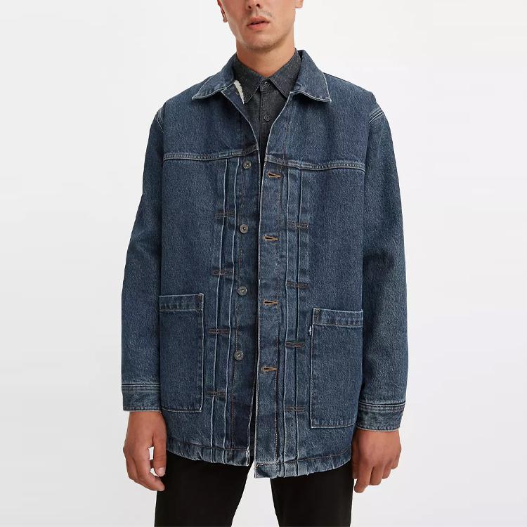 Levis voľný strih veľké vrecko dlhý rukáv džínsová bunda pánske bundy modrá A0284-0000