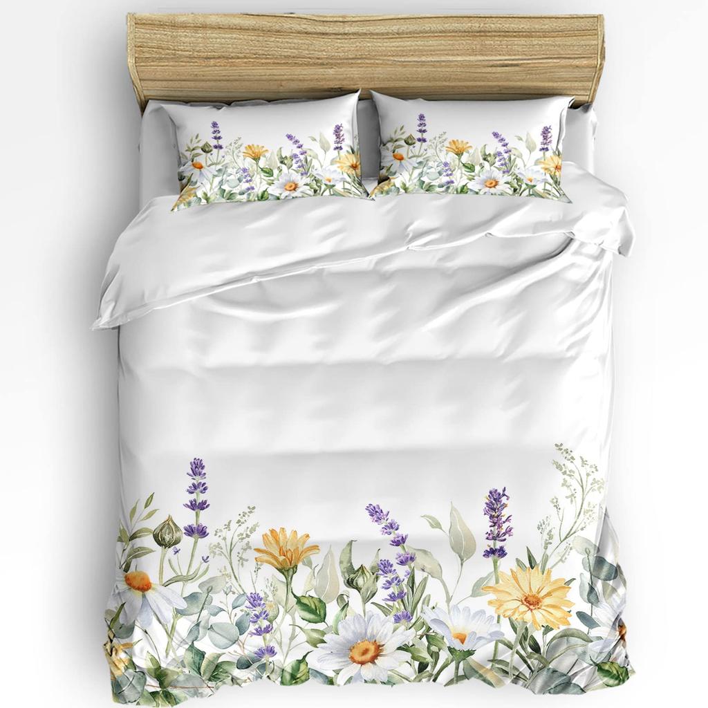 Floral Duvet Cover For Girls Boys Cute Botanical Leaves Bedding Set Kawaii Room Decor,Lovely Floral Herbs Flower Comforter Cover