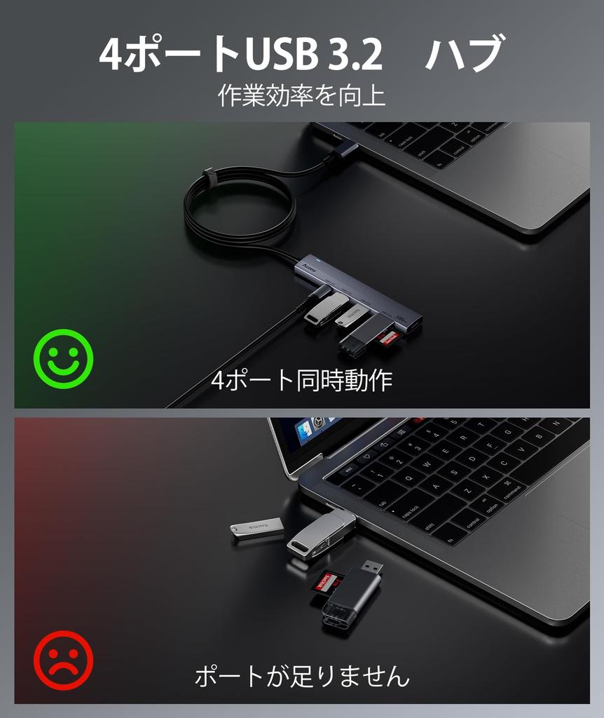 Aceele USB Hub USB Gen 2 Hub with 100cm 2x and 2x USB C to USB Converter Adapter with Power Port for MacBook iPad and Samsung Ideal for Working from