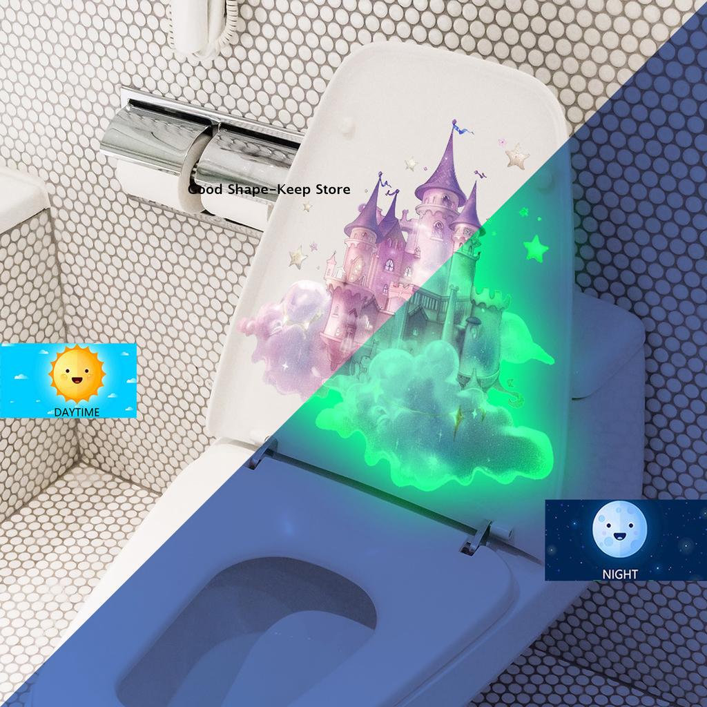 Self-Adhesive Pvc Bathroom Home Decoration Luminous Dolphin Panda Rabbit Animal Flower Toilet Sticker Green Dream Fun Pattern