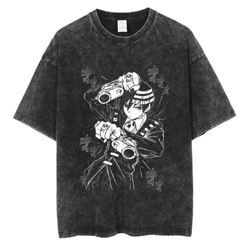Soul Eater Manga T Shirt Death the Kid Print Tshirt Vintage Washed Streetwear Women Clothes Oversized Cotton Tee Shirt
