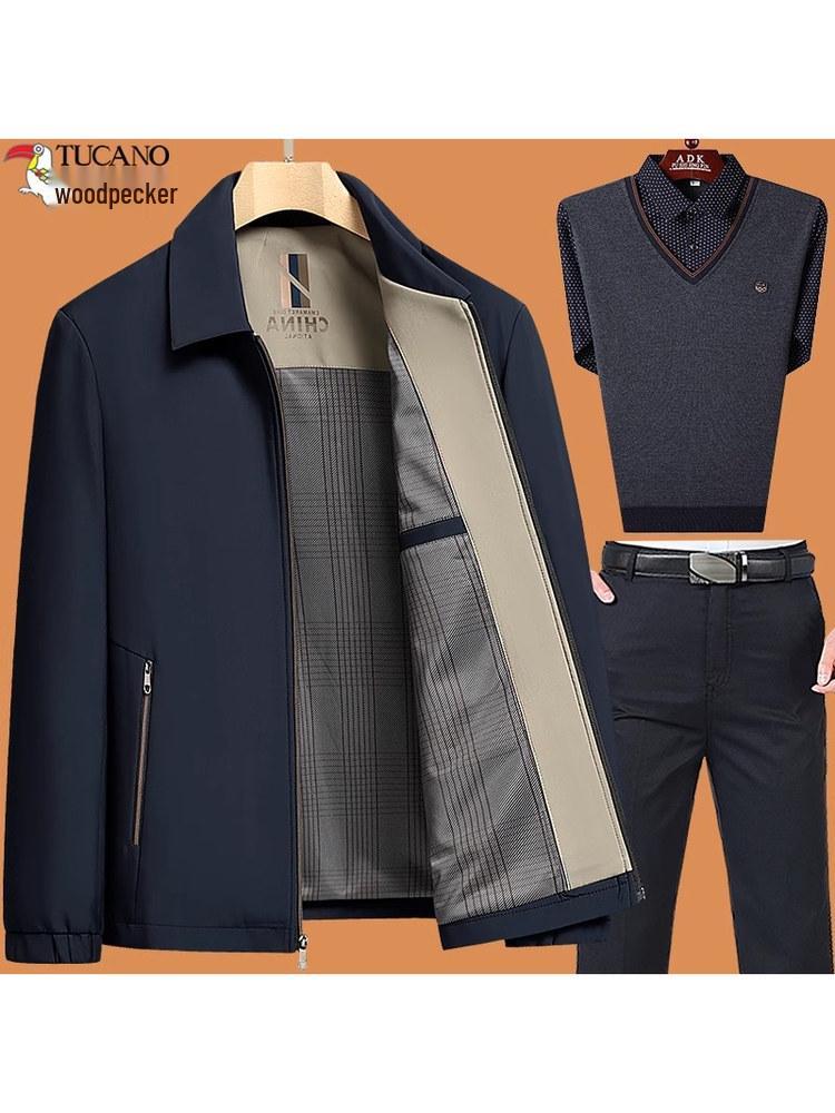 Men's Mid-Length Woolen Trench Coat - Gold Sable Velvet, Thickened, Winter Lapel Style