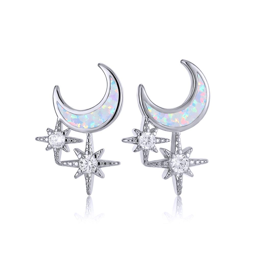 European and American Symmetrical Star Moon Micro Inlaid Zircon Earrings Delicate and Cool Style for Women