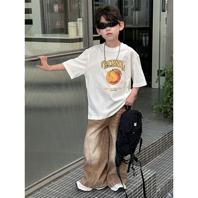 Toddler Boys Solid Color Loose Fit Denim Pants Casual Elastic Waist Long Jeans For Spring Autumn