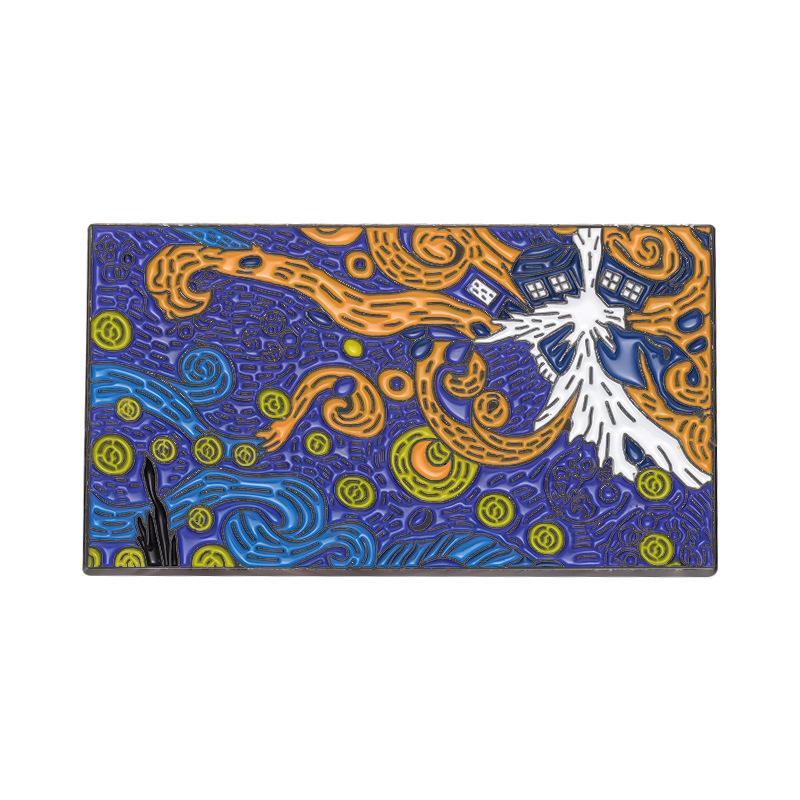 Abstract Painting Oil Inspired Van Gogh Starry Night Cartoon Style Brooch For Unique Fashion Statement