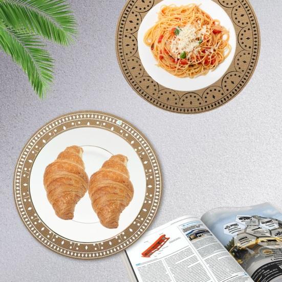 Round Faux Jute Placemats, Woven Table Mats with Nordic Pattern, Heat Resistant Pad for Dining Table, Restaurant Hotel Kitchen Decor
