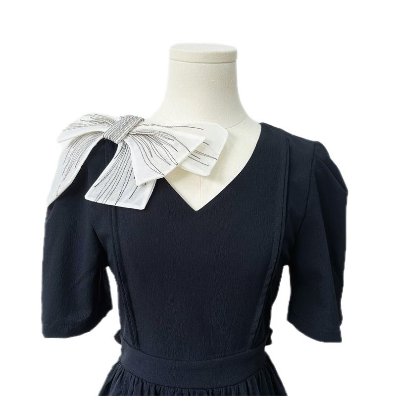 Internet Celebrity Embroidery Embroidery Bow Women'S Top Dress Versatile Decorative Accessories Diy
