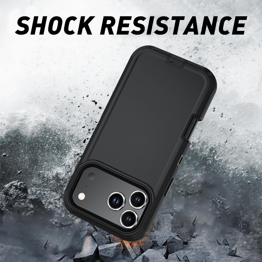 For iPhone 17 Pro Max Rugged Case PC + TPU Cell Phone Cover with Back Clip Kickstand