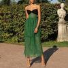 Sommer Europäisch und Amerikanisch Neu Damenkleid Träger Sexy Spitze Grün Ausgeschnitten Urlaub Mehrschichtig Lang