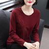 Fashion Embroidered Solid Long Sleeve T-shirt Women Simple All-match Commute Female Diamonds O-Neck Pullovers Tops