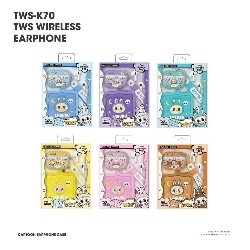 New TWS-K70 In-ear Bluetooth 5.4 Earphones with Cartoon Coin Purse Silicone Case