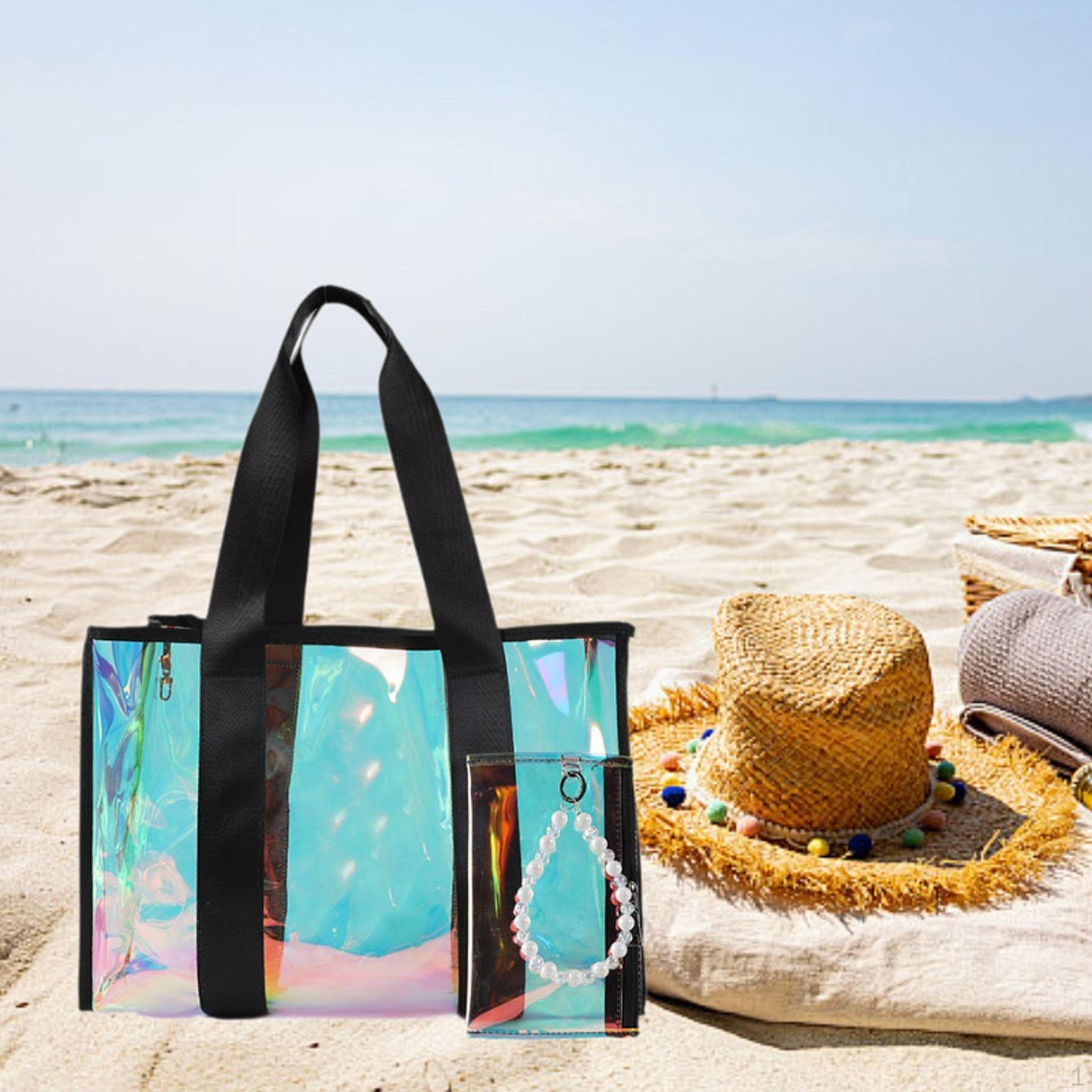 

Пляжная сумка-тоут из ПВХ, модная для женщин, многоцелевая, водонепроницаемая, для концертов и стадионов чёрный