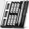 Four Candies Metal Mechanical Pencil 2-Piece Set 0.50.7 Mm Pencils 360 HB Replacement Leads Eraser Case Included Stationery Black Silver