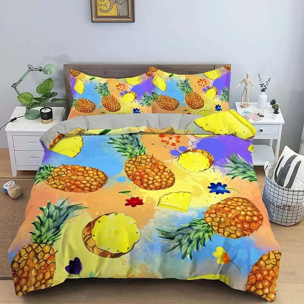 Cartoon Pineapple Duvet Cover Cute Tropical Fruit Pineapple Bedding Set Twin for Girl Teen Delicious Summer Food Comforter Cover
