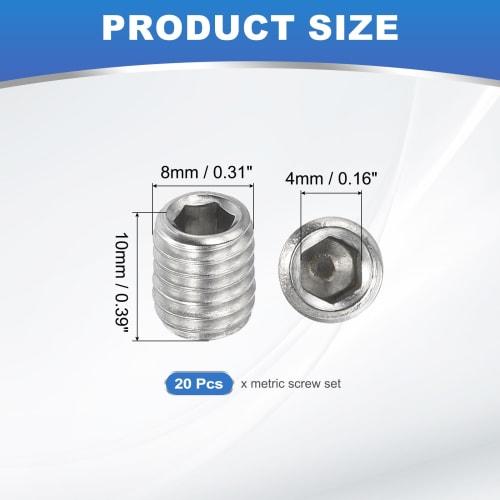 PATIKIL Hex Socket Set Screws, M8x10mm, Set Screw Set, 20 Pieces, Internal Hex, 304 Stainless Steel, Corrosion Resistant, for Fixing Door Handle Repai