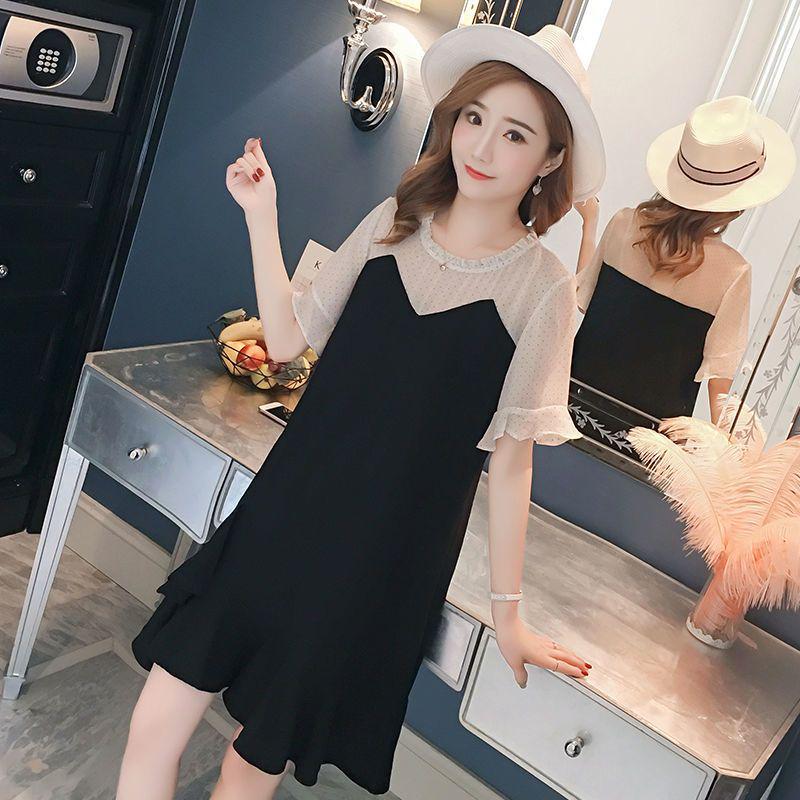 Korean Style Summer 2026 Maternity Chiffon Dress with Short Sleeves - Trendy Mid-Length Design for Moms