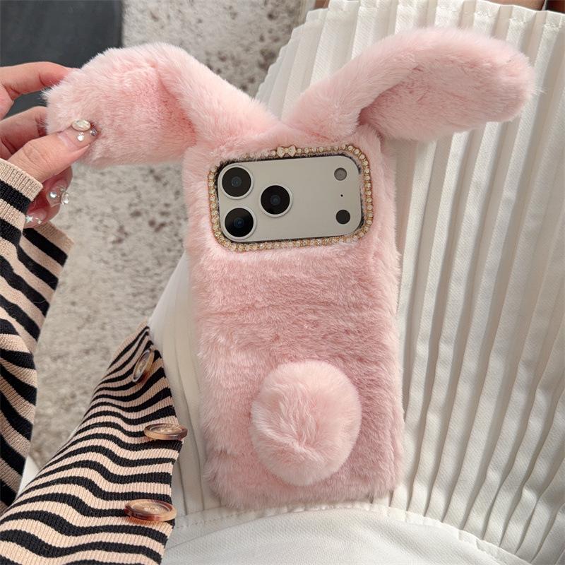 3D Süße Hasenohren Warme Flauschige Plüsch-Hasen Handyhülle Für iPhone 17 Air 16 15 14 13 12 11 Pro Max XS XR X Plus Stoßfeste Hülle