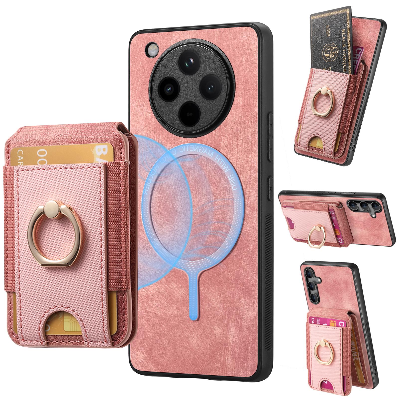 

For Oppo Find X8 Pro 5G Case Compatible with MagSafe Leather Back Cover with Detachable Card Holder Kickstand Pink