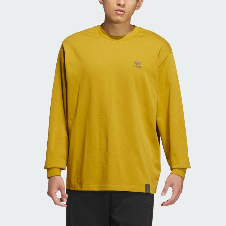 adidas Originálna okrúhly výstrih s potlačou vzoru písmen voľná dlhá rukávová tričko s klesajúcimi ramenami Unisex tričko Victory-Gold IZ1539