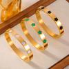 Elegant Gold-Plated Titanium Steel Bracelet with White Shell Flower and Geometric Acrylic Inlay