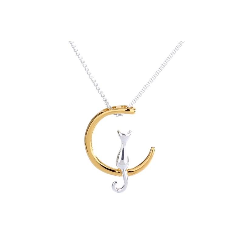 Exquisite Cute Cats Moon Pendant Necklace For Women Romantic Charm Chain Jewelry