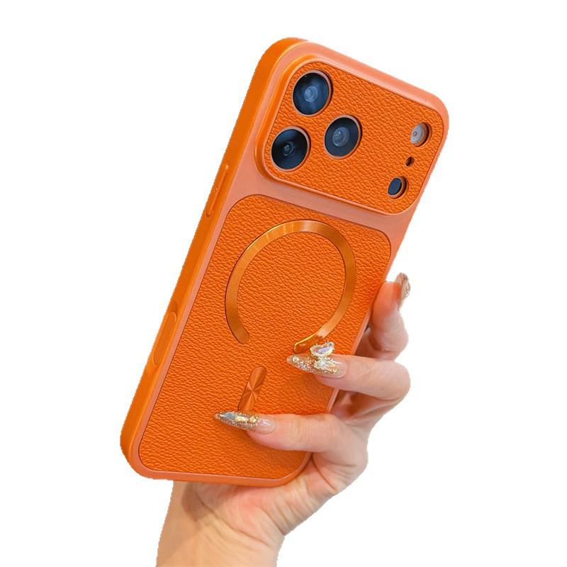 Compatible iPhone 17 Pro Max Magnetic Case, Apple 16 Pro Lychee Leather Texture, Anti-Fall Protective Cover